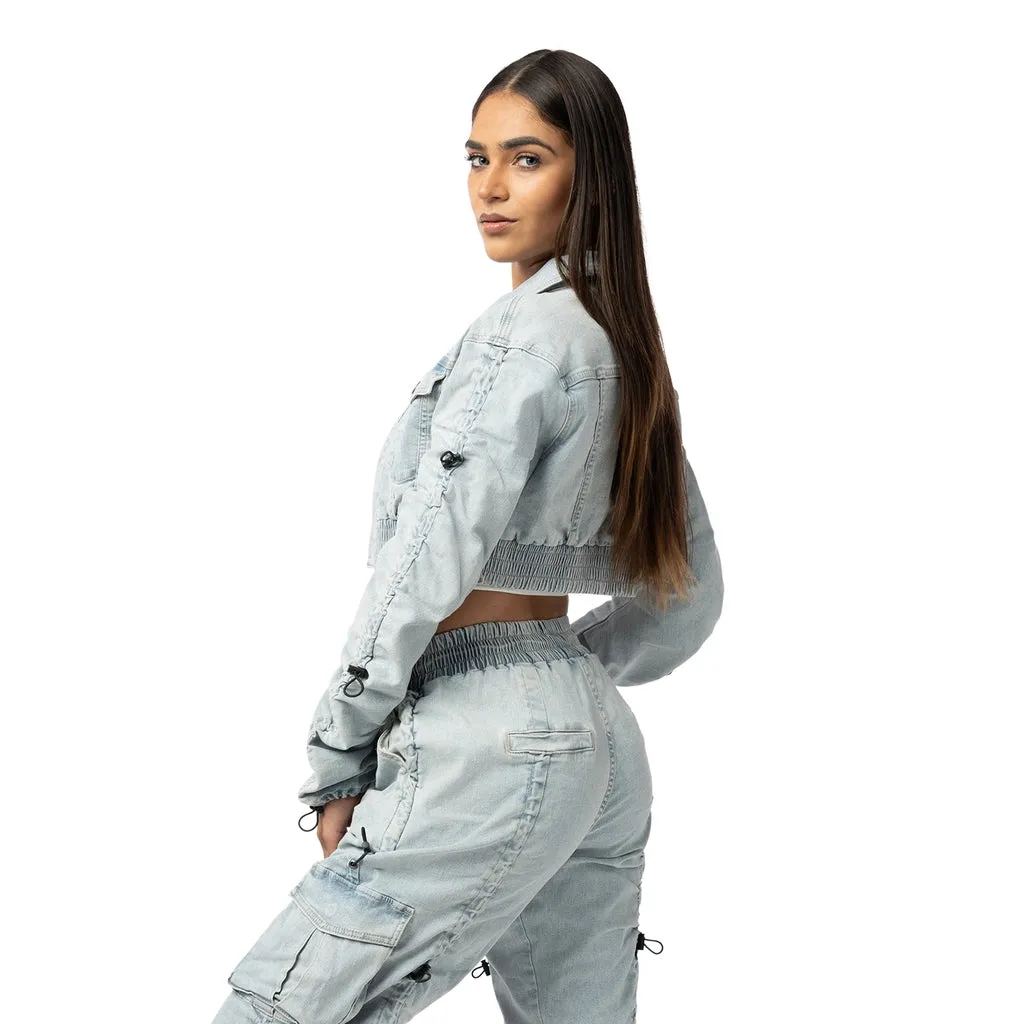 Multi Bungee Cropped Jacket - Speckle Blue