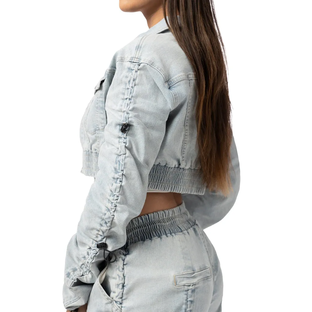 Multi Bungee Cropped Jacket - Speckle Blue