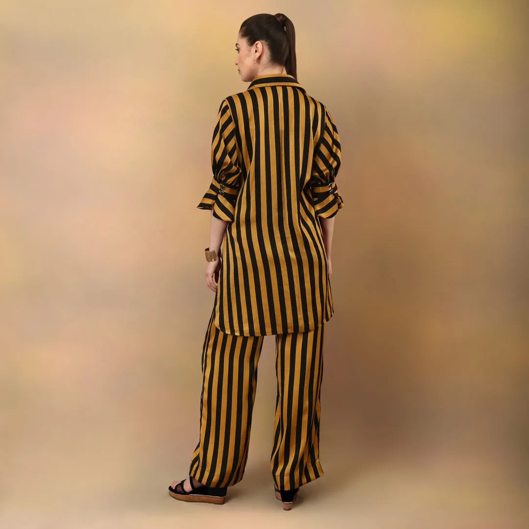 Mustard Striped Flared Trousers