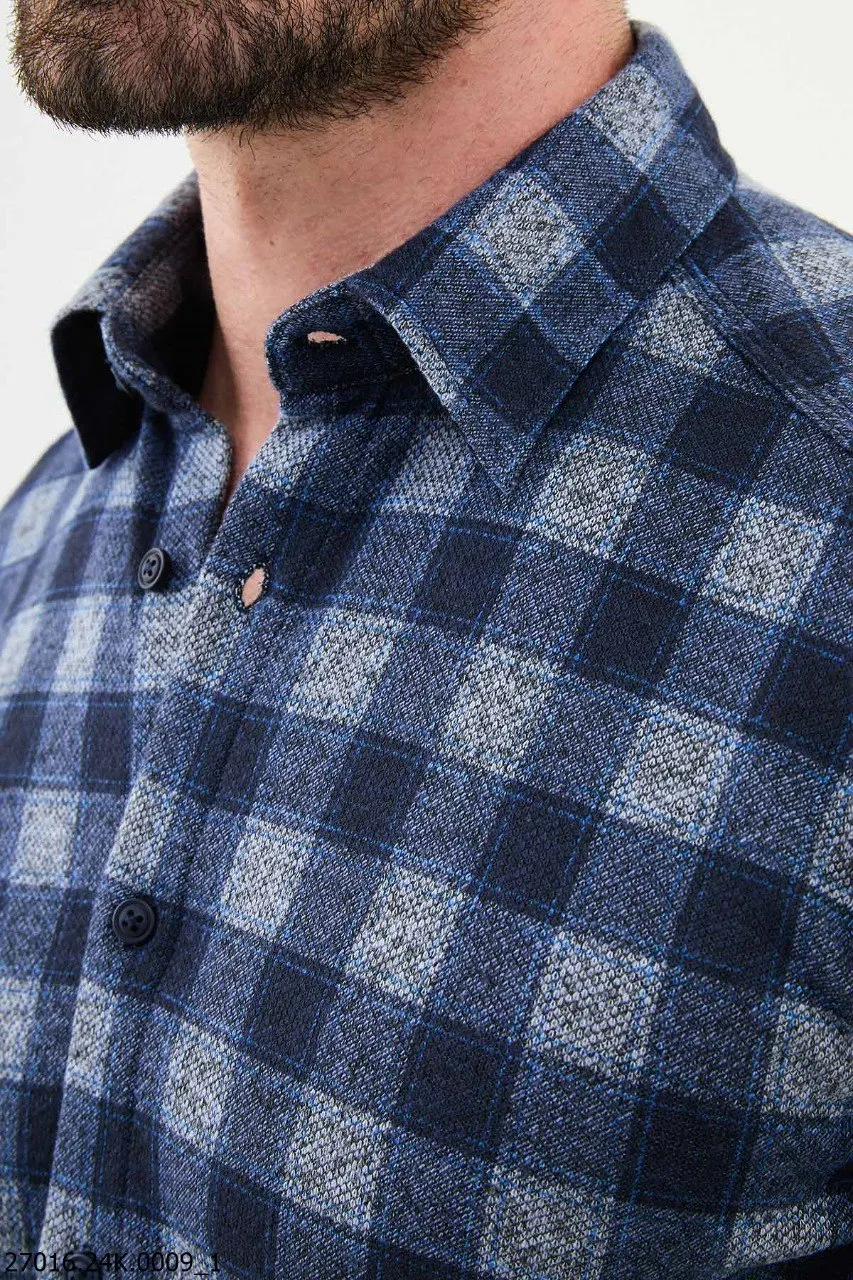 Navy Blue-White Checked Shirt for Men.