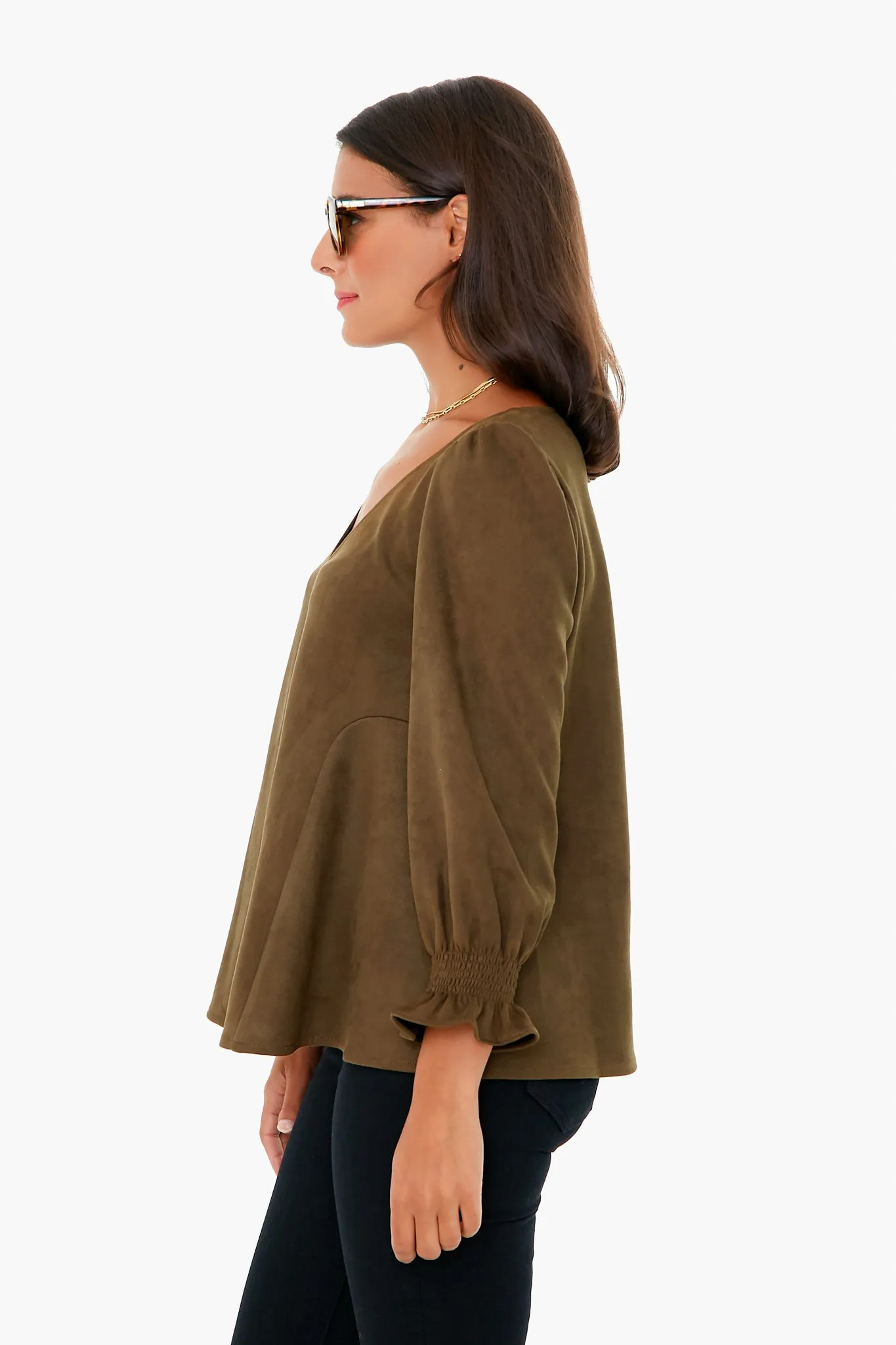 Olive Suede Easton Blouse