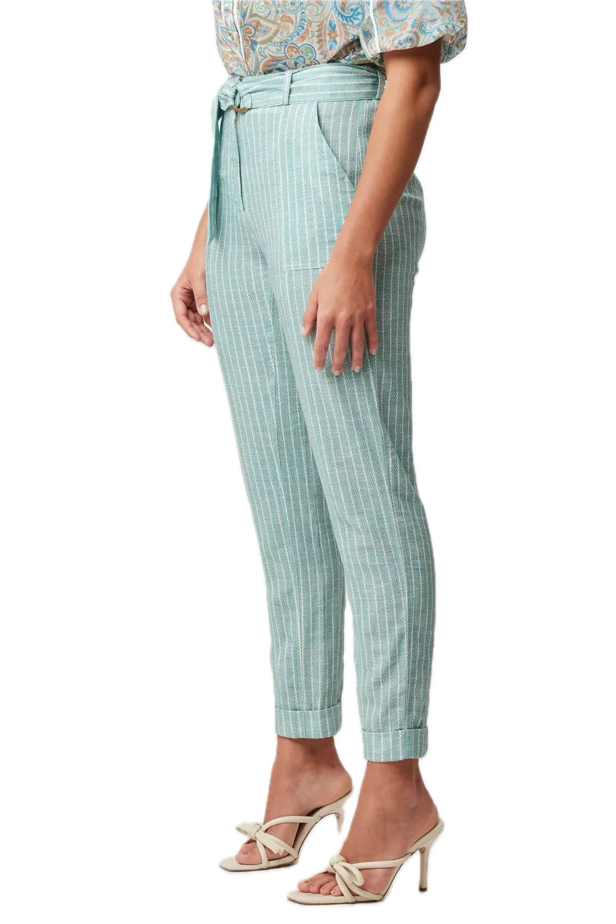 Once Was Capri Stripe TRANSIT Linen-Viscose High-Waisted Pants with Rolled Cuff