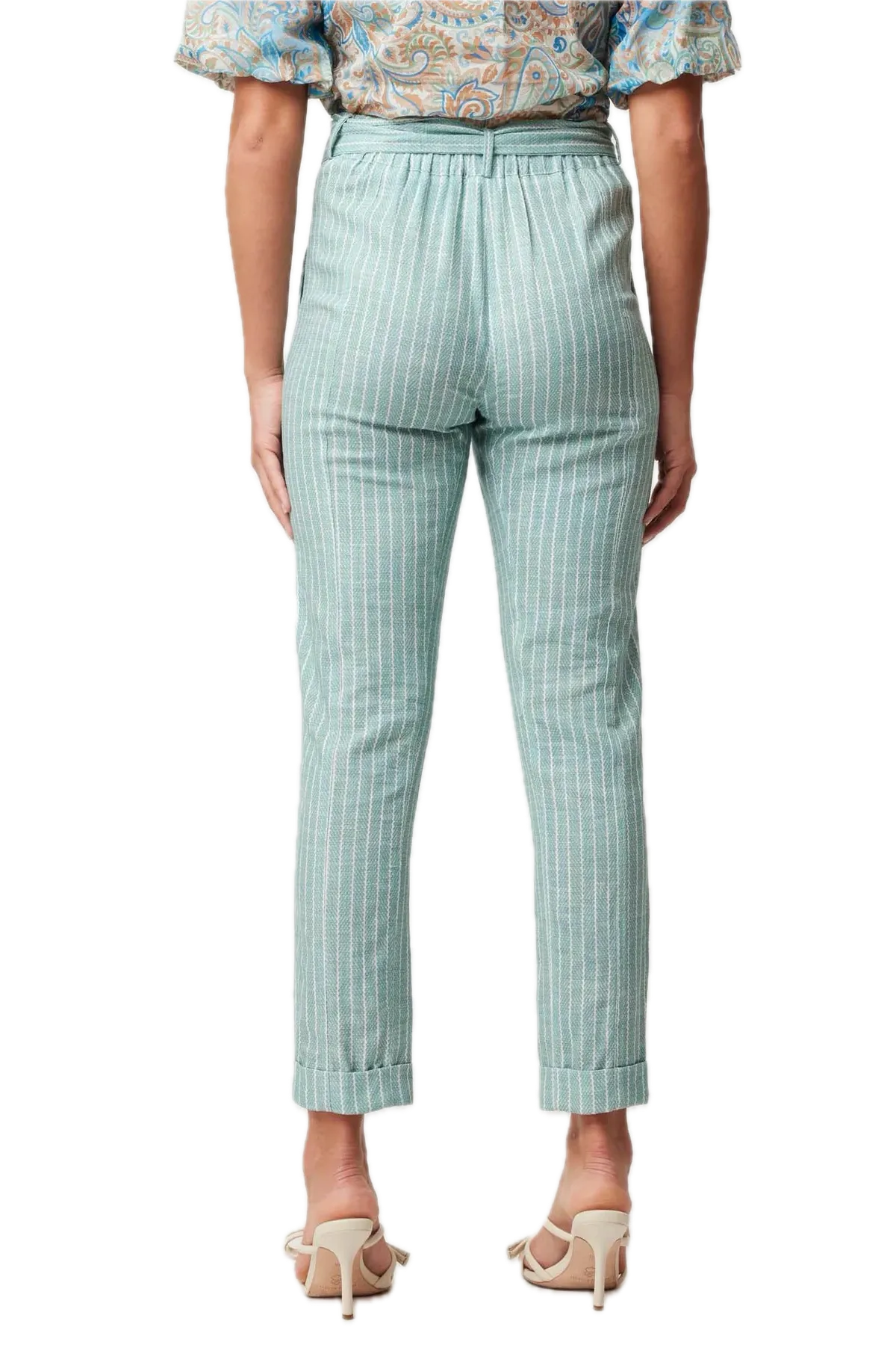 Once Was Capri Stripe TRANSIT Linen-Viscose High-Waisted Pants with Rolled Cuff