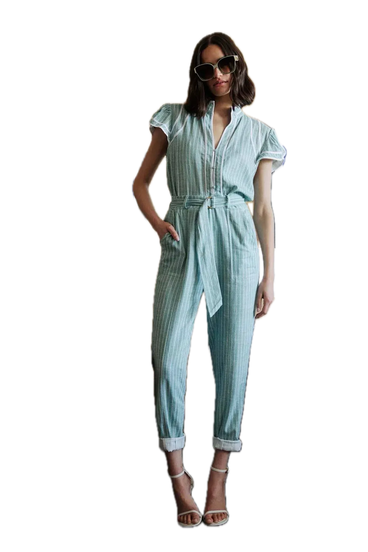 Once Was Capri Stripe TRANSIT Linen-Viscose High-Waisted Pants with Rolled Cuff