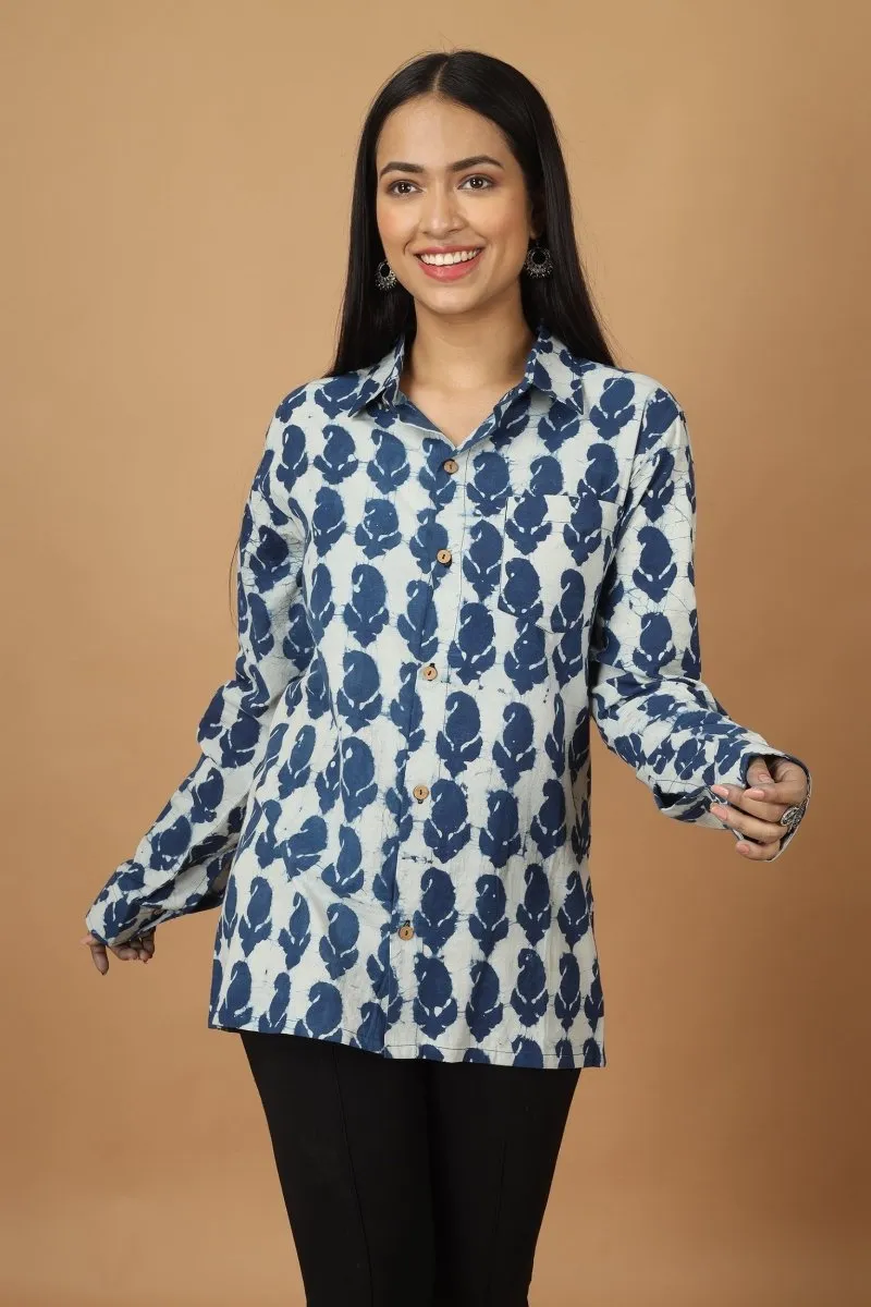 Pattrika Dabu Indigo Womens Cotton Shirt