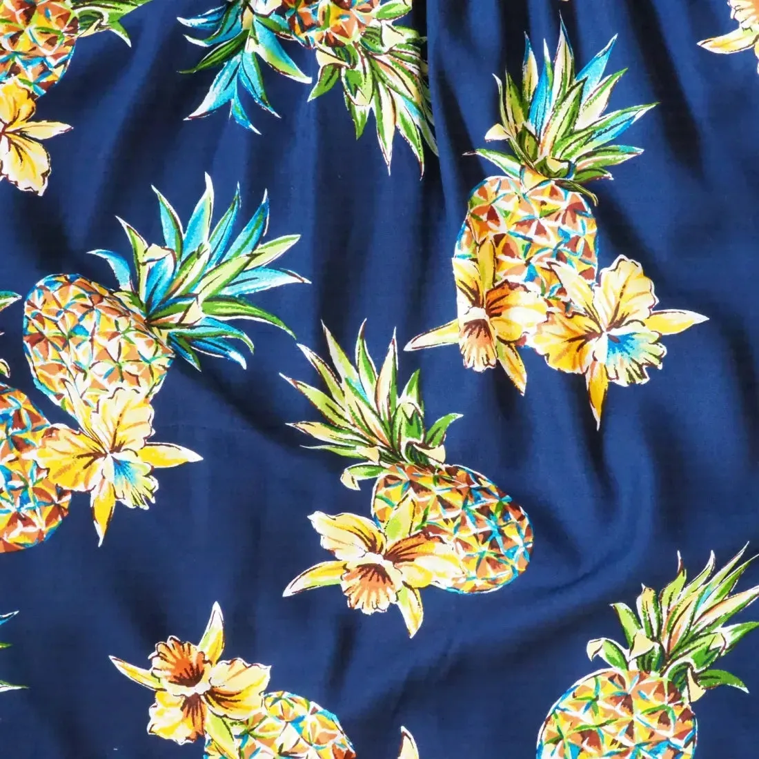 Pineapple Blue Lady's Hawaiian Rayon Blouse