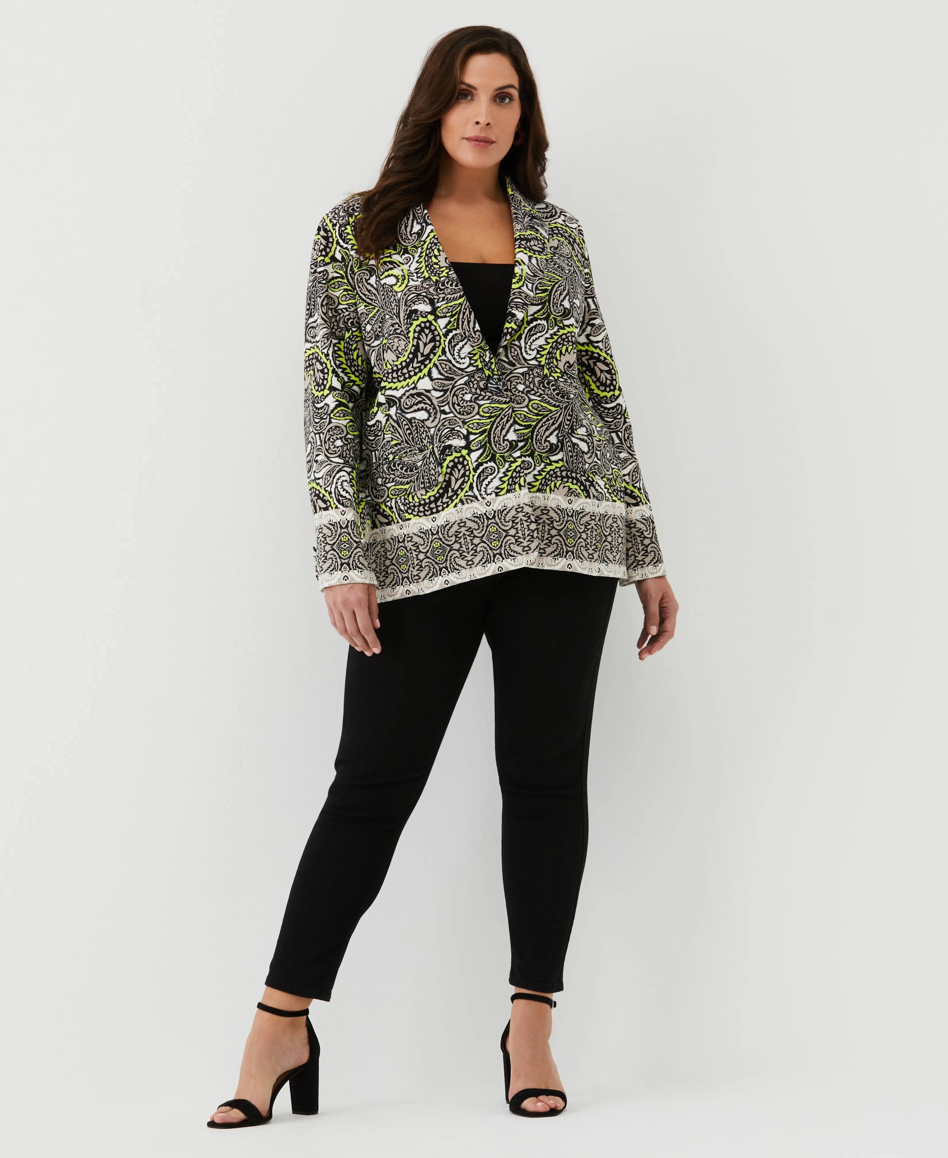 Plus Size Unlined Paisley Print Single Breasted Blazer