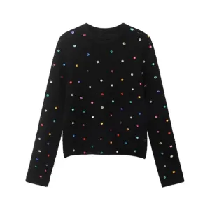 Pre Order:  Colorful Crystal Beaded Knitted Sweater