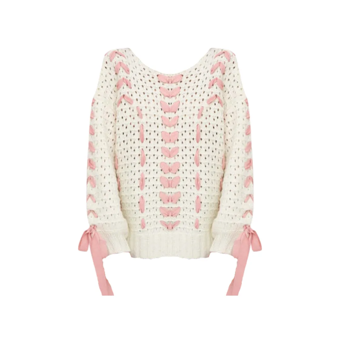 Pre Order: Lacey Ribbon Hollow Knitted Sweater