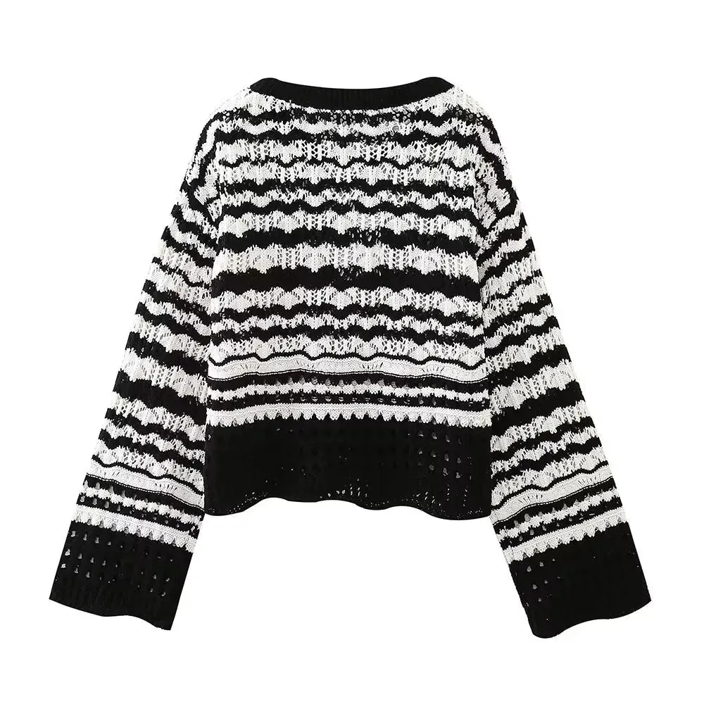 Pre Order:  Serpentine Stripes Cropped Knit Sweater