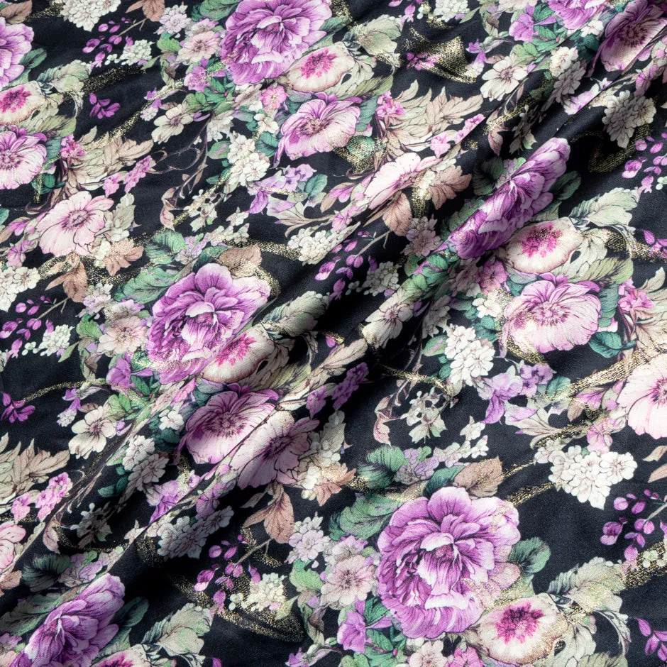 Purple Poppy Printed Metallic Jacquard Silk