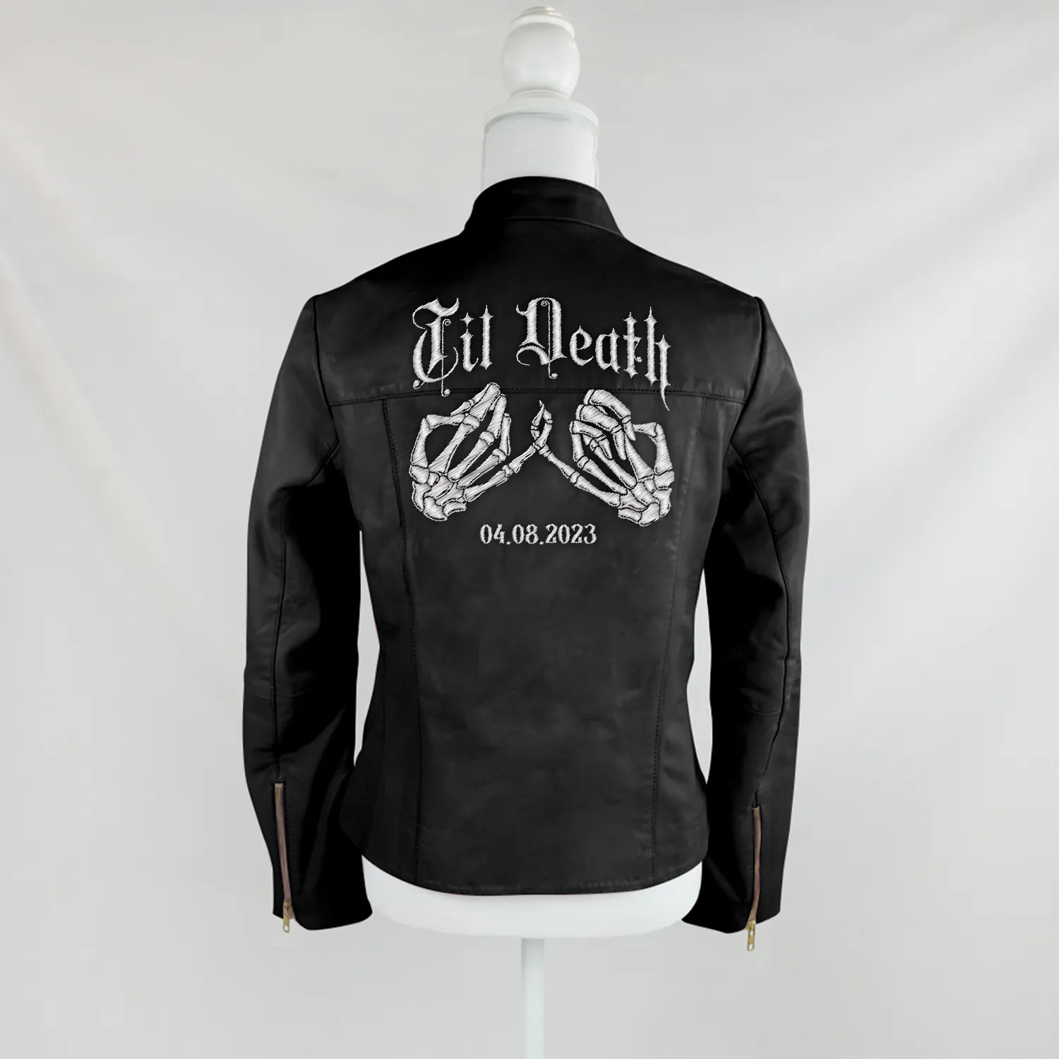 (Real Leather) Skeleton Hand Till Death Leather Jacket