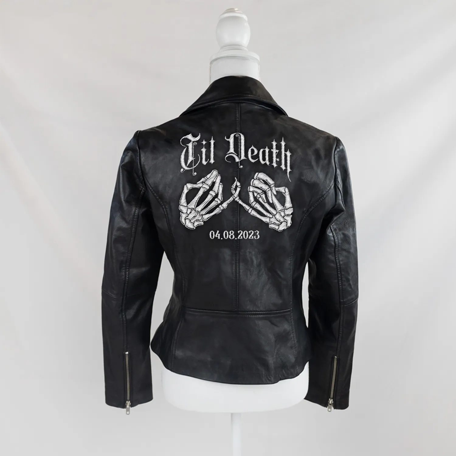 (Real Leather) Skeleton Hand Till Death Leather Jacket