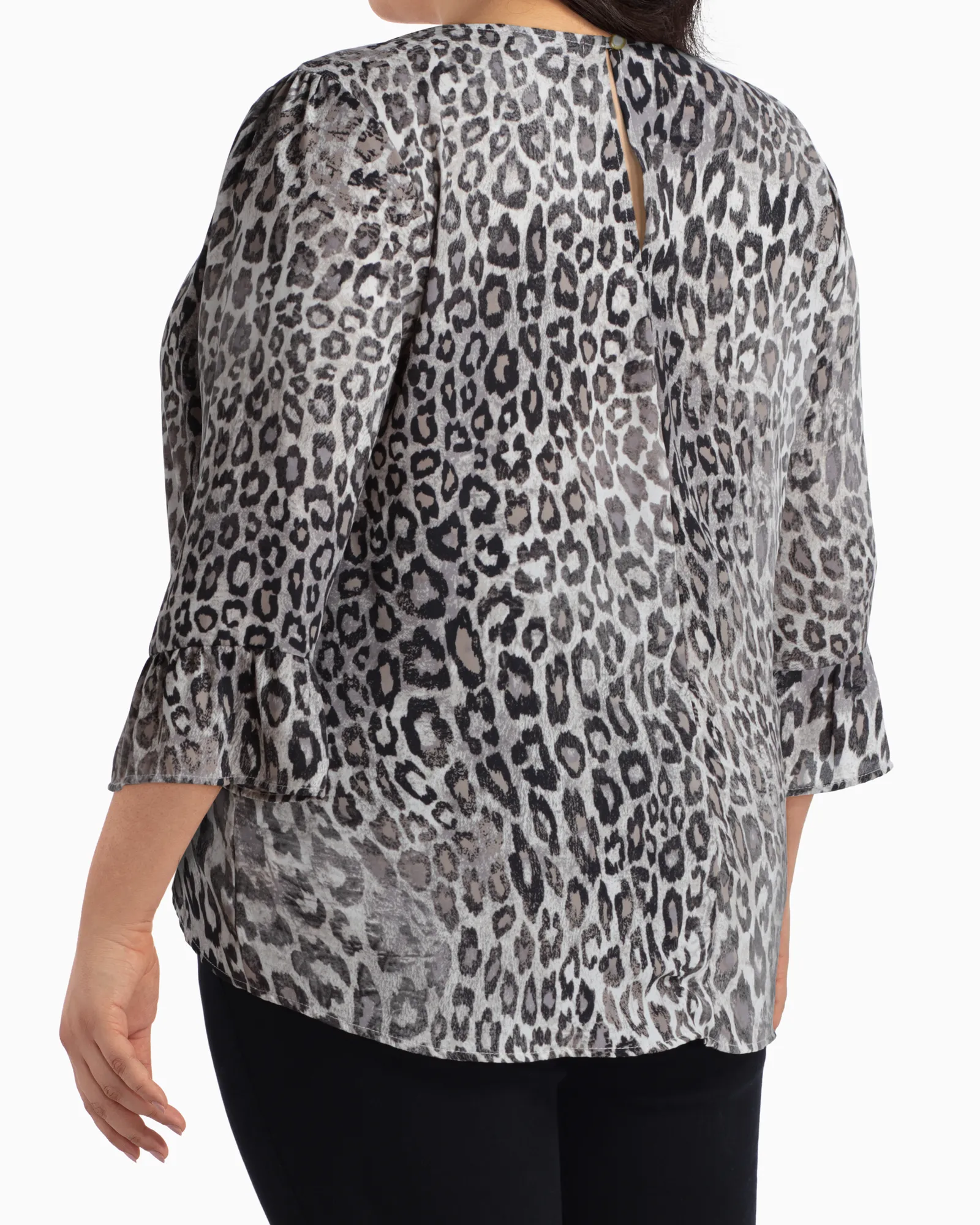 Ruah Flared Sleeve Blouse | Light Grey / Black