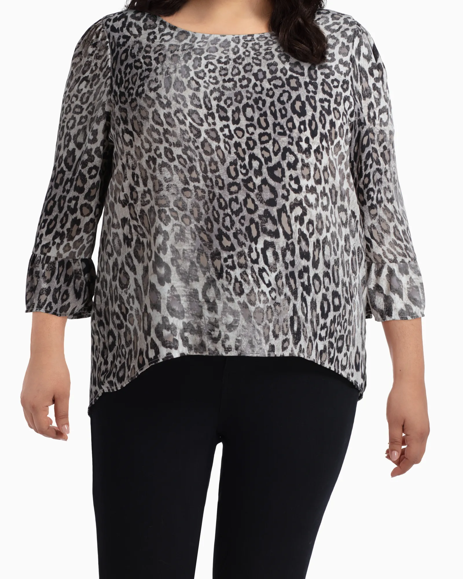 Ruah Flared Sleeve Blouse | Light Grey / Black