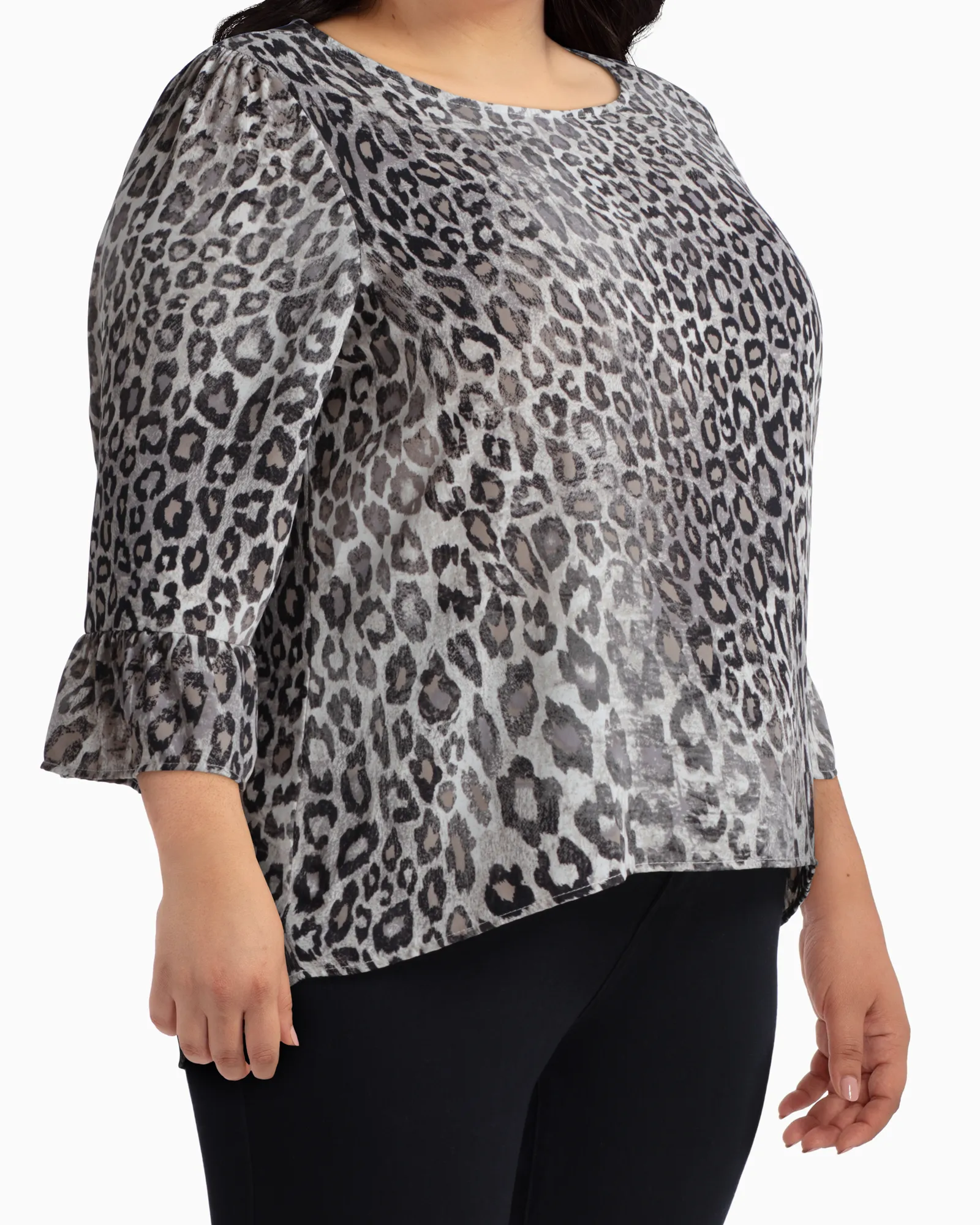 Ruah Flared Sleeve Blouse | Light Grey / Black