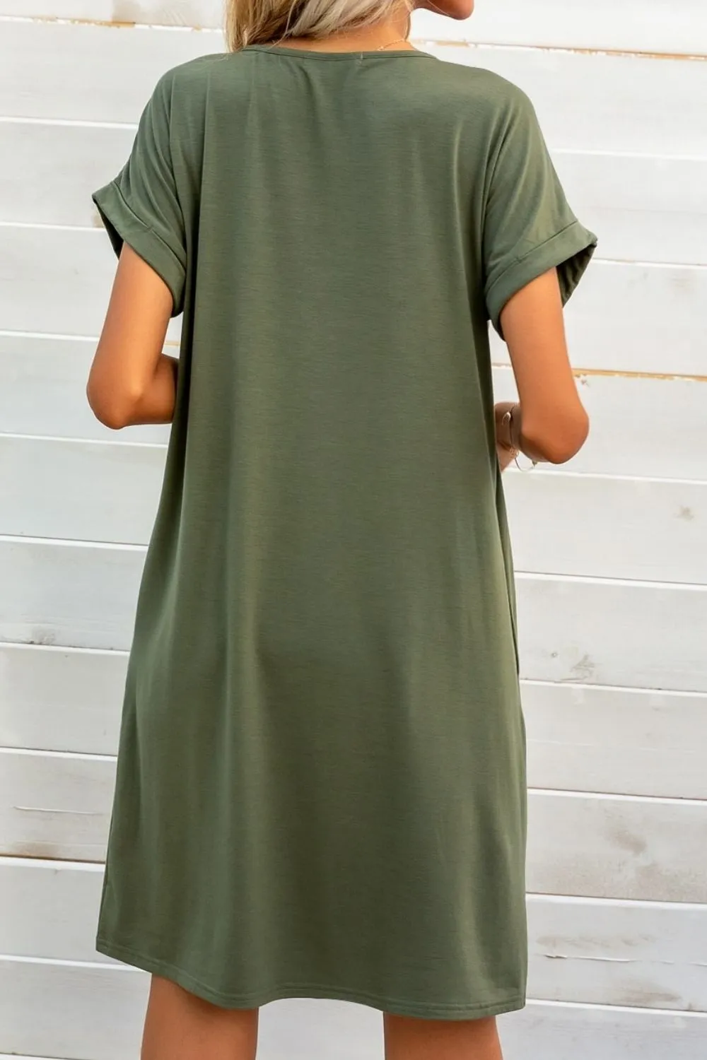 Scoop Neck Short Sleeve Pocket Dress