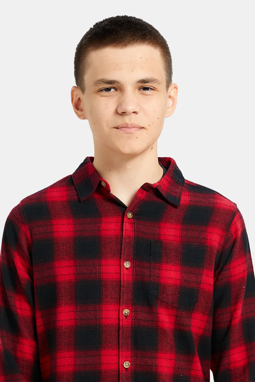 Senior Boys Red And Black Basic Flannel Shirt