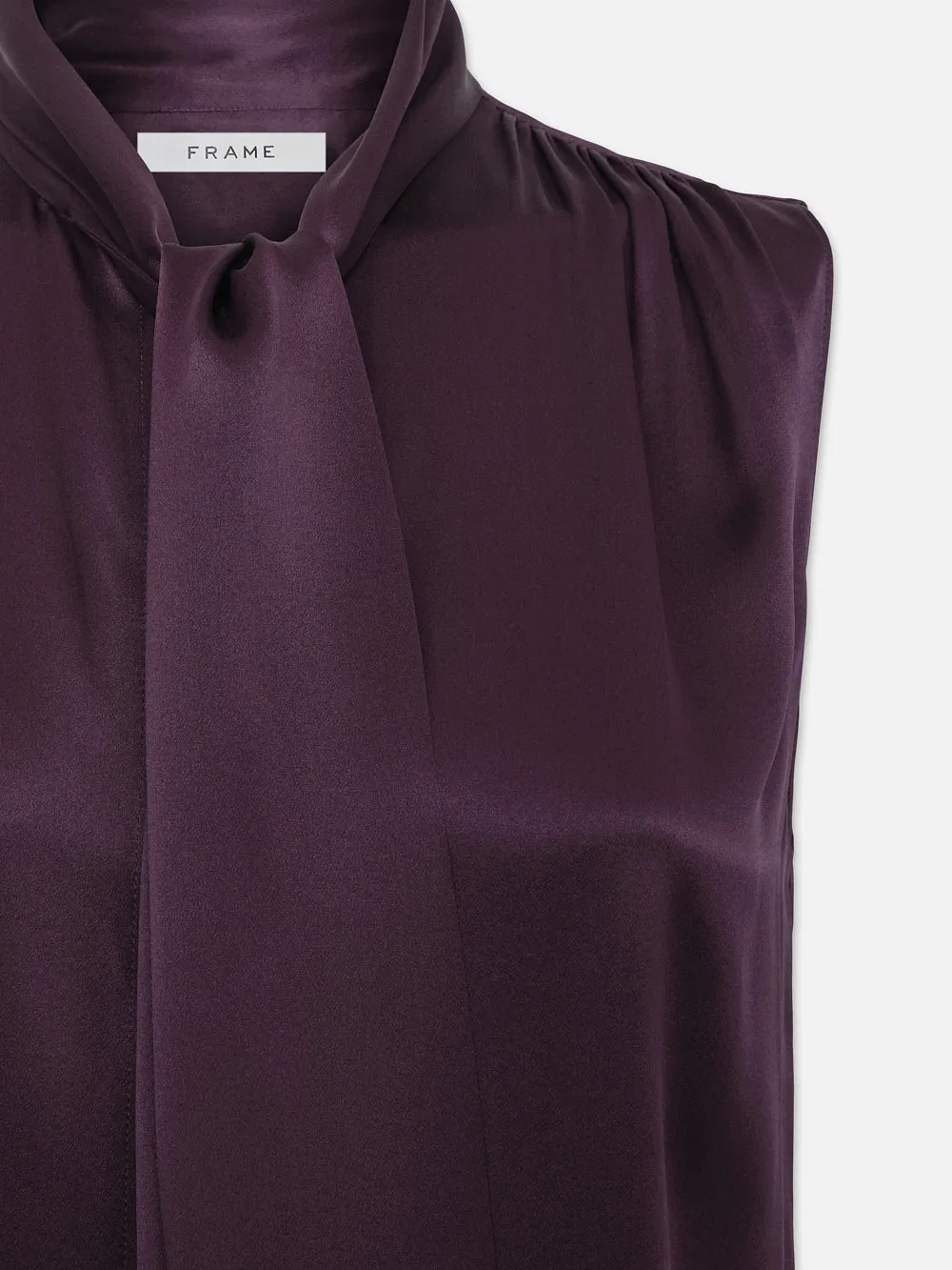 Sleeveless Femme Tie Neck Blouse -- Plum