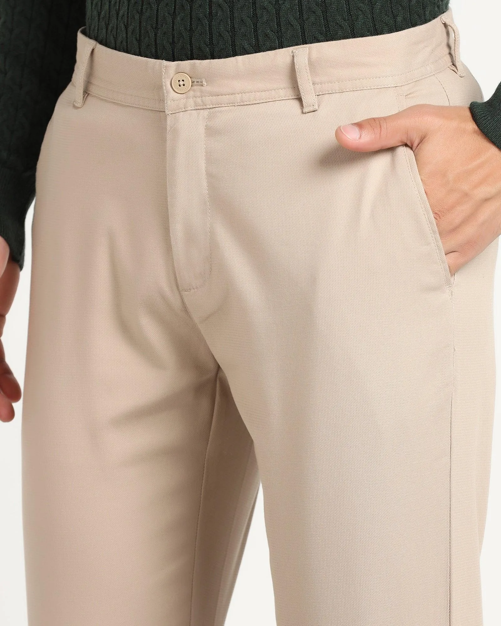 Slim Comfort B-95 Casual Beige Textured Khakis - Lake