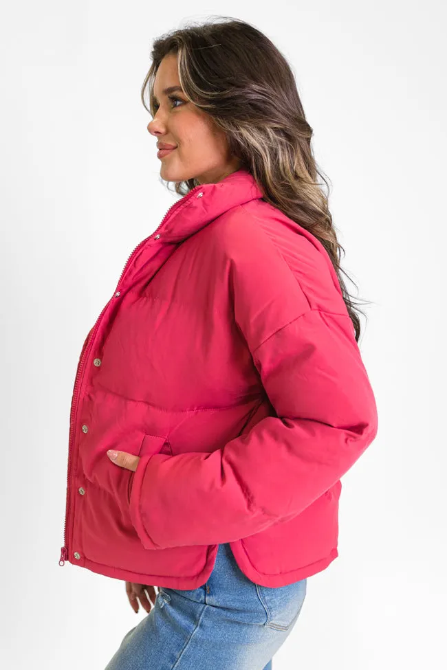 Snow Problem At All Magenta Puffer Jacket SALE