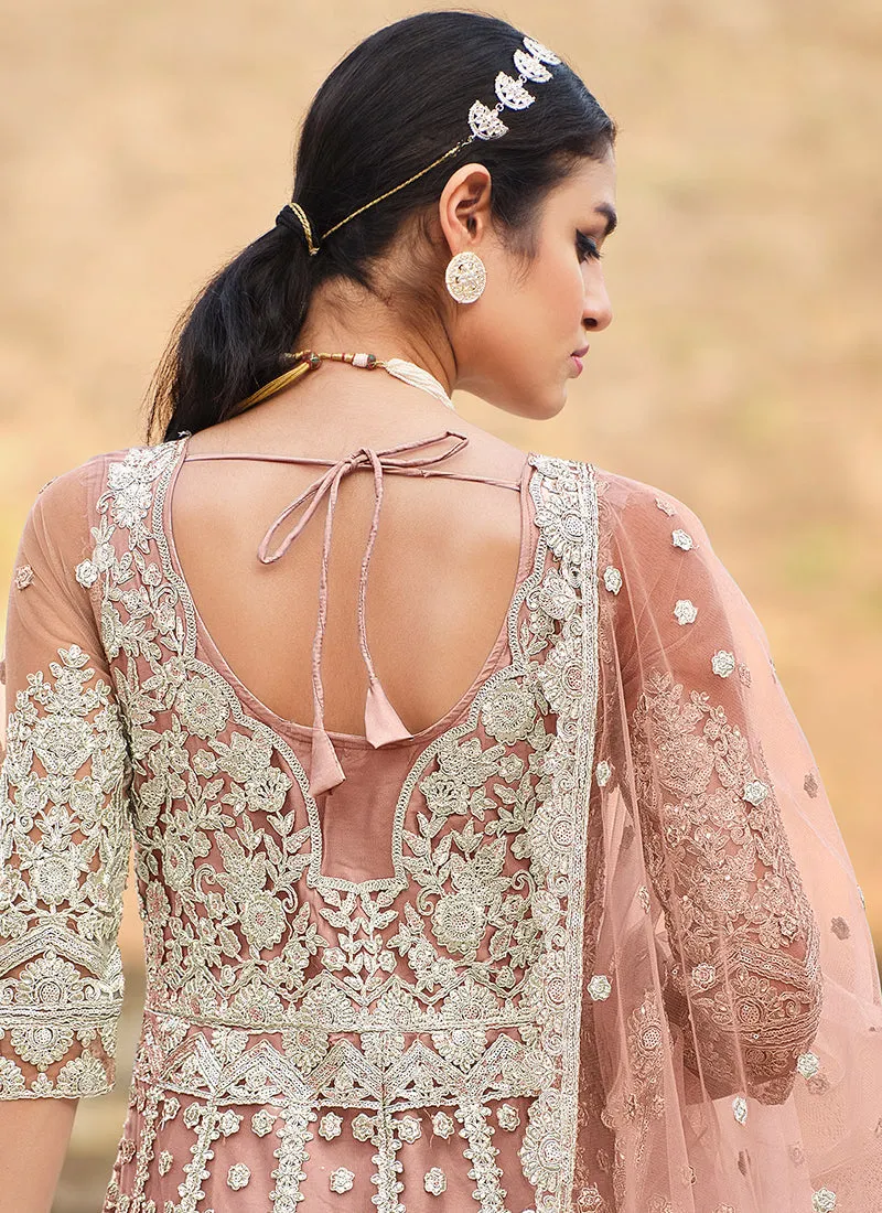 Soft Peach Embroidery Wedding Anarkali Suit