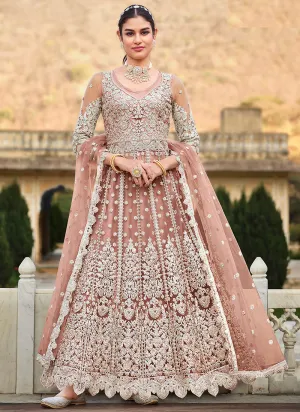 Soft Peach Embroidery Wedding Anarkali Suit