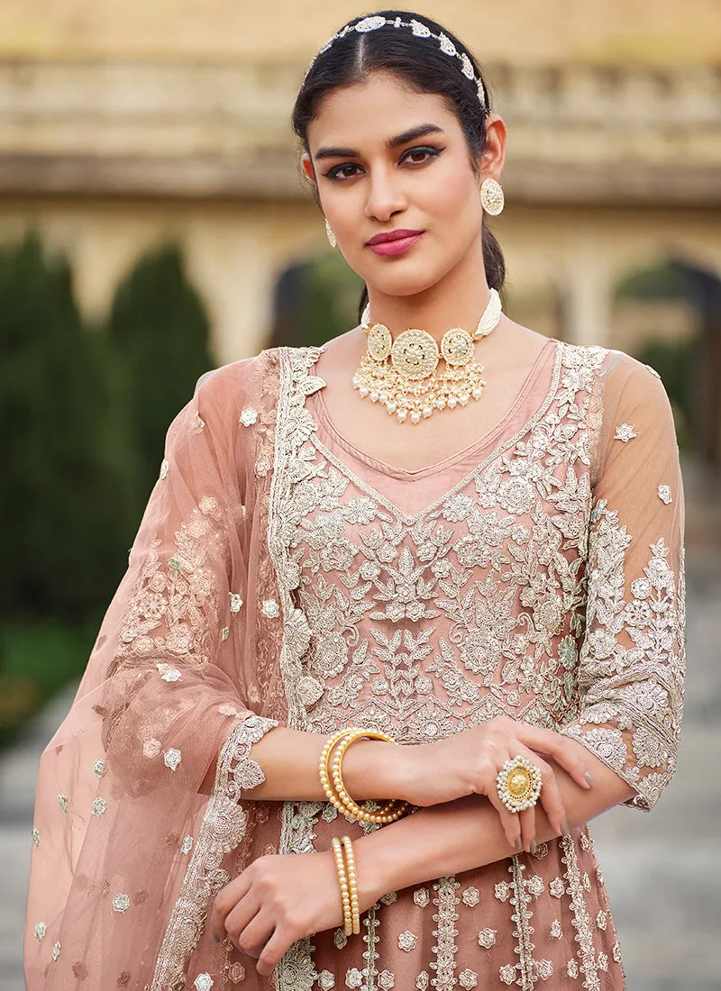 Soft Peach Embroidery Wedding Anarkali Suit