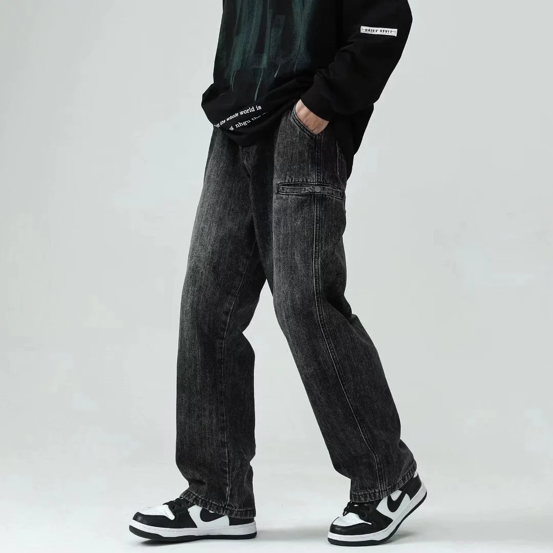 Spring And Autumn Loose Straight Men's Pu Handsome High-end Fashion Brand High Street Vibe Pants