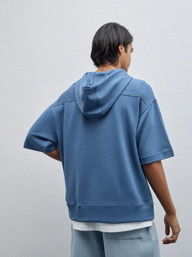 Studiofit Blue Text Printed Relaxed-Fit Hoodie