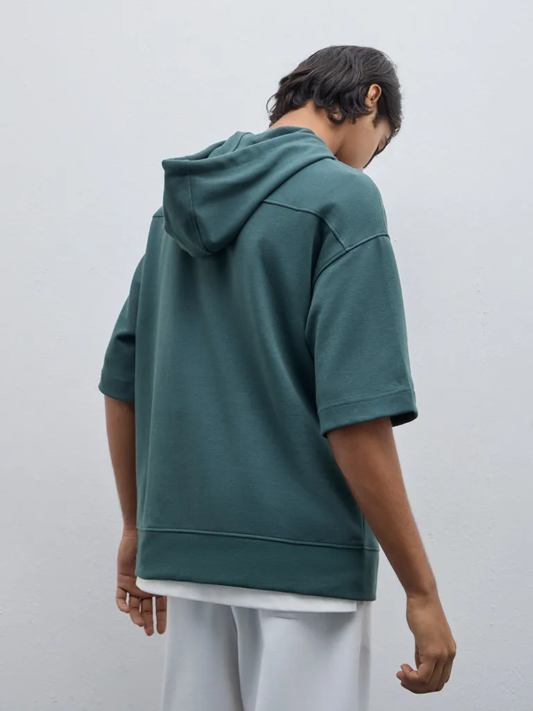 Studiofit Dark Green Text Design Relaxed-Fit Hoodie