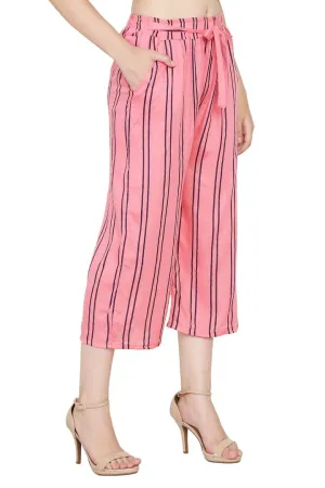 Stylish Rayon Pink Striped Capri For Women