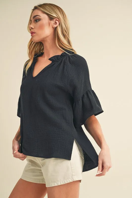 Tes 3/4 Sleeve Ruffle Top