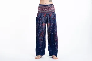 Unisex Peacock Feathers Harem Pants in Blue