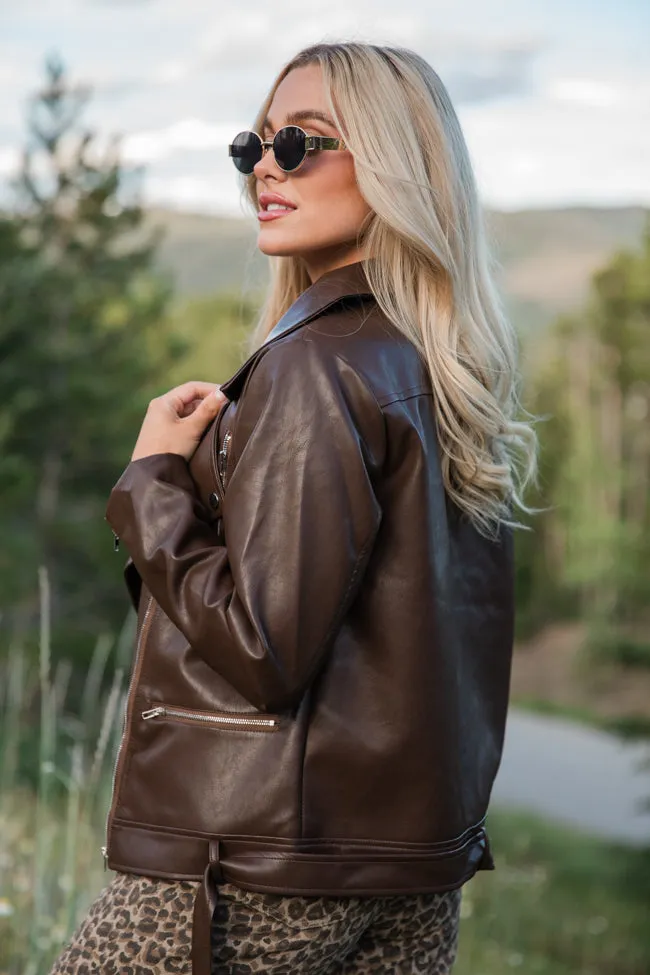 Vagabond Adventures Chocolate Brown Faux Leather Moto Jacket SALE