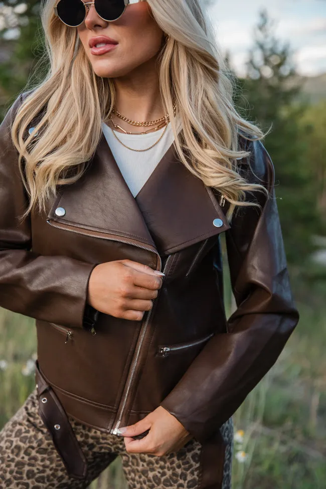 Vagabond Adventures Chocolate Brown Faux Leather Moto Jacket SALE