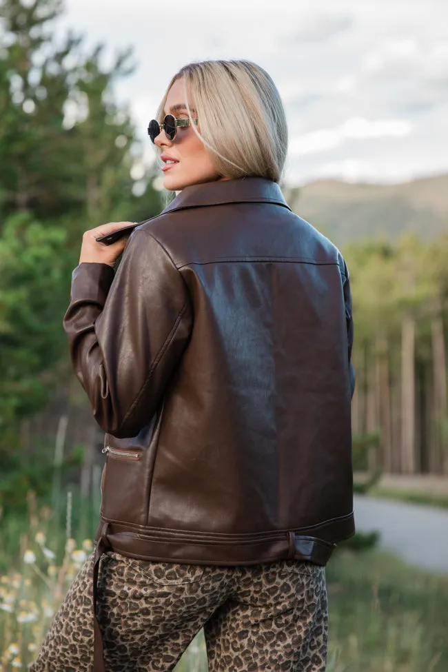 Vagabond Adventures Chocolate Brown Faux Leather Moto Jacket SALE