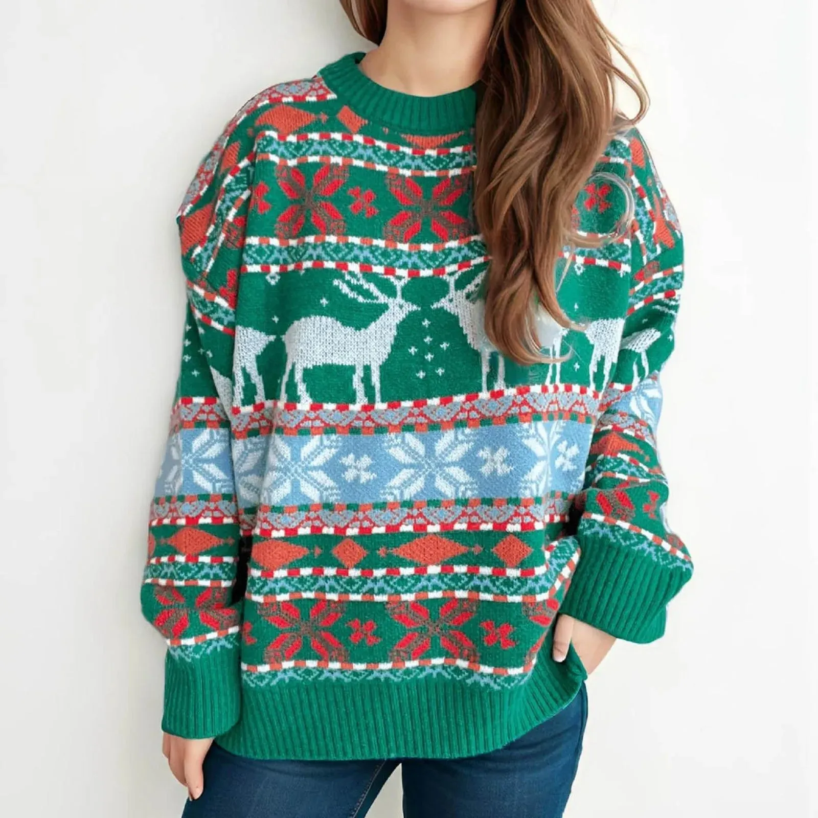 Vintage Oversized Deer Knitted Christmas Sweater