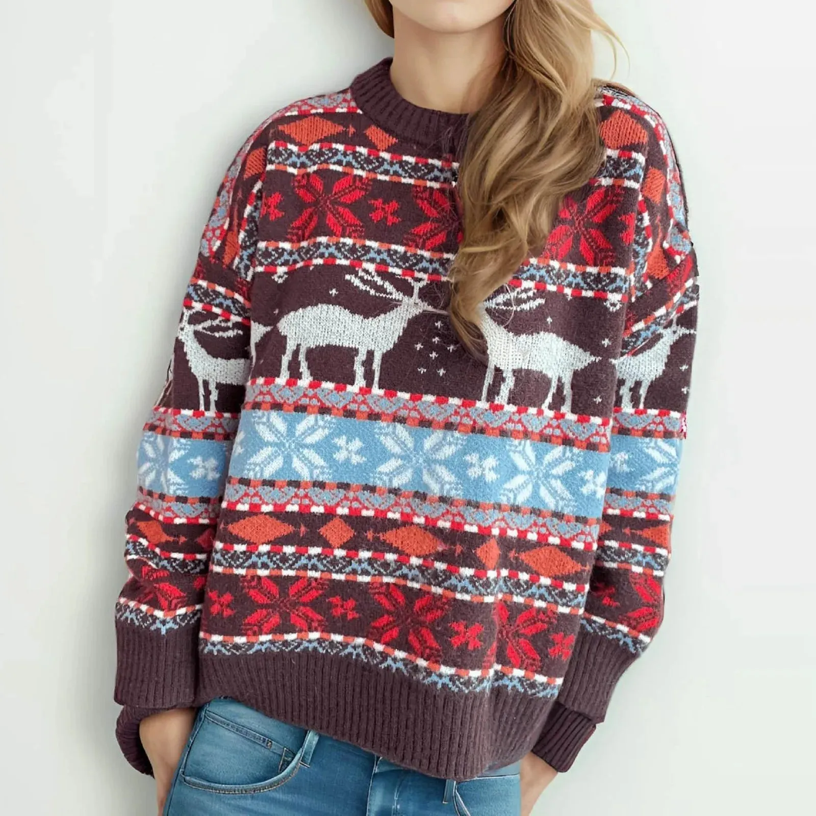 Vintage Oversized Deer Knitted Christmas Sweater