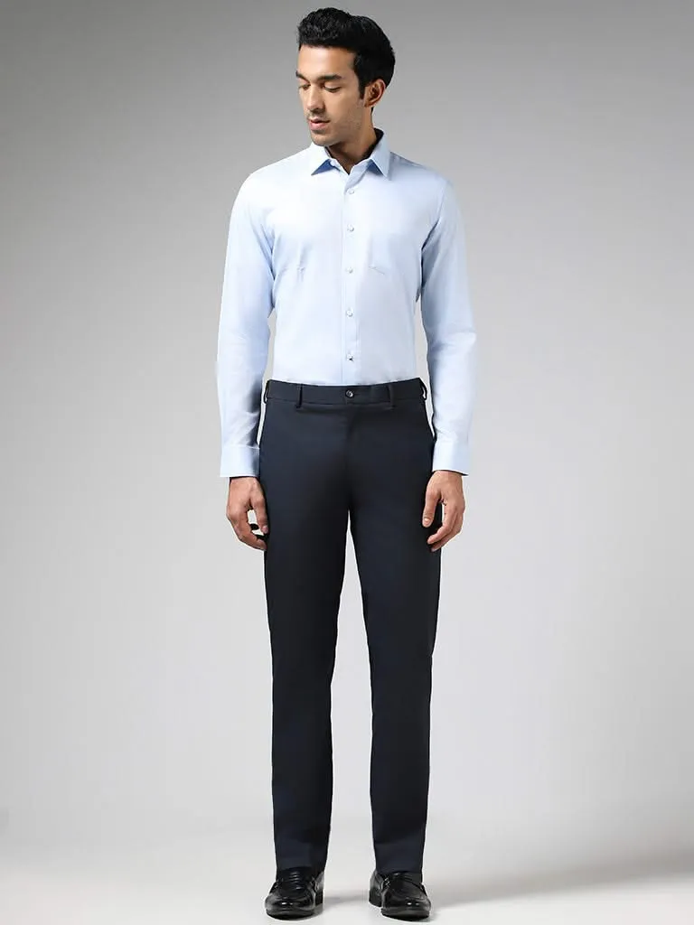 WES Formals Blue Cotton Slim Fit Shirt