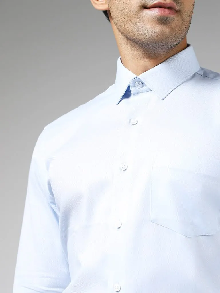 WES Formals Blue Cotton Slim Fit Shirt