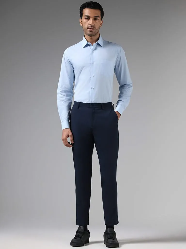 WES Formals Navy Slim-Fit Low-Rise Trousers