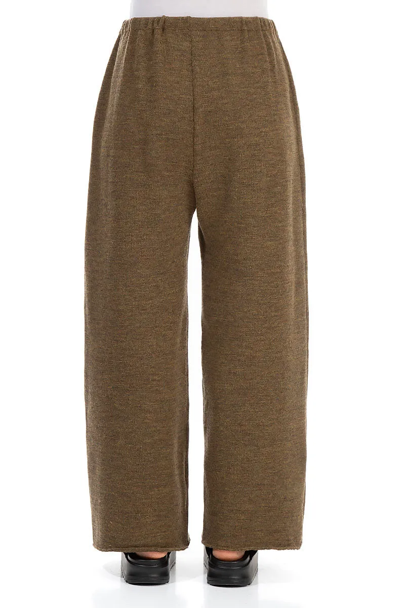 Wide Khaki Knitted Wool Trousers