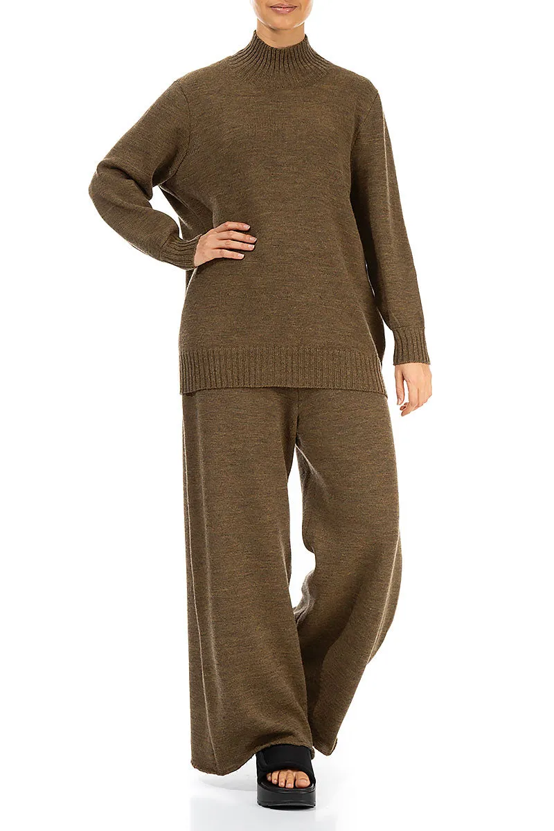 Wide Khaki Knitted Wool Trousers