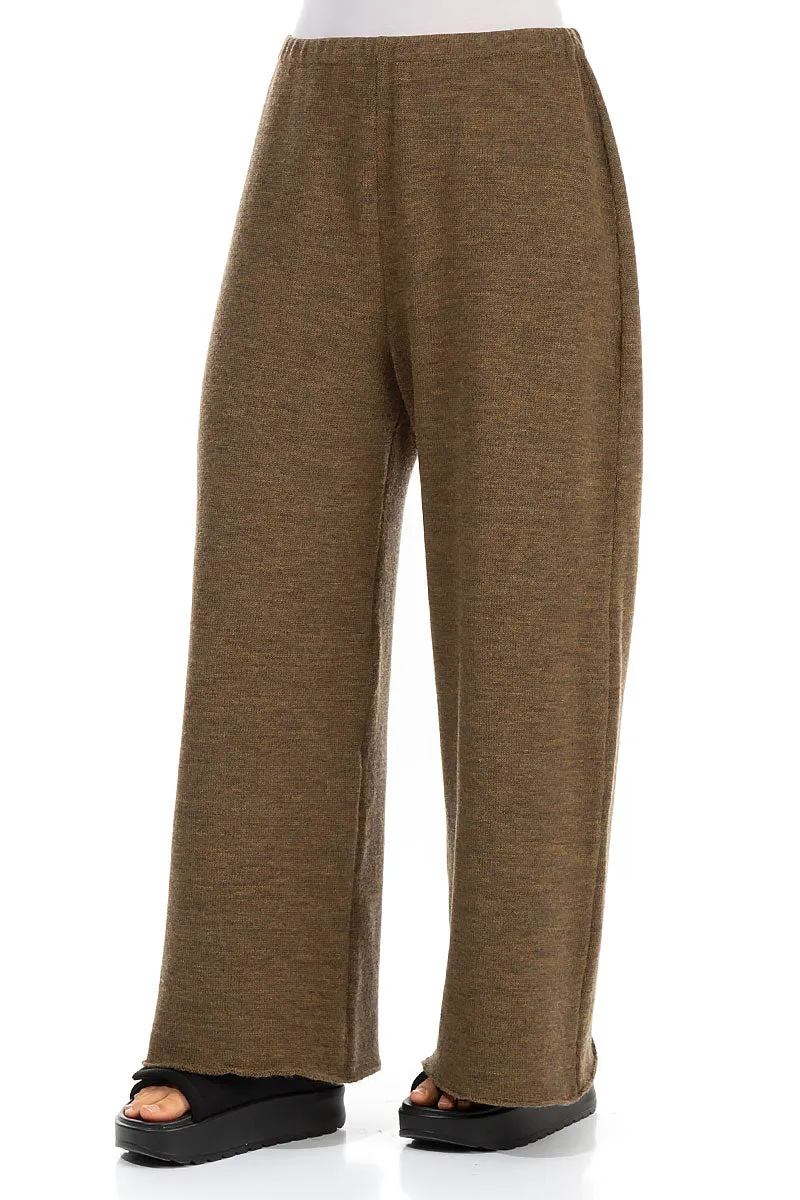 Wide Khaki Knitted Wool Trousers