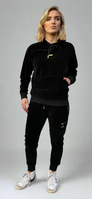 Women' Black Velour Tracksuit Set